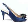 Navy - Side - Lunar Womens-Ladies Ankara Satin Court Shoes