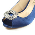 Navy - Side - Lunar Womens-Ladies Venice Satin Court Shoes