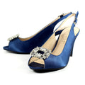 Navy - Close up - Lunar Womens-Ladies Venice Satin Court Shoes