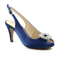 Navy - Front - Lunar Womens-Ladies Venice Satin Court Shoes