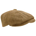 Beige - Front - Mens Wool Blend Herringbone 8 Panel Newsboy Cap