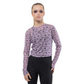 Purple - Back - Beetlejuice Womens-Ladies Beetle Pattern Mesh Cropped Crop Top