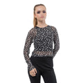 Black-White - Side - Gremlins Womens-Ladies Gizmo Mesh Cropped Top