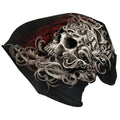 Black - Back - Spiral Skull Shoulder Wrap Beanie