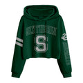 Green - Front - Harry Potter Womens-Ladies College Slytherin Crop Hoodie