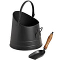 Black - Back - Hill Interiors Black Coal Bucket With Teak Handle Shovel