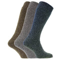 Brown-Blue-Grey - Front - Mens Thermal Wool Blend Long Wellington Boot Socks (Pack Of 3)