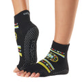 Black-Yellow-Blue-Red - Front - Toesox Womens-Ladies Fresco Half Toe Socks