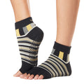 Black-Yellow-Grey - Front - Toesox Womens-Ladies King Half Toe Socks