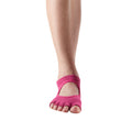 Raspberry - Back - Toesox Womens-Ladies Bellarina Gripped Half Toe Socks