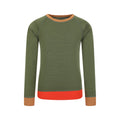 Khaki Green - Side - Mountain Warehouse Childrens-Kids Colour Block Merino Wool Base Layer Set