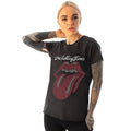 Charcoal - Back - Amplified Womens-Ladies Tongue The Rolling Stones Diamante Logo T-Shirt