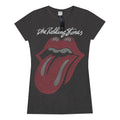 Charcoal - Front - Amplified Womens-Ladies Tongue The Rolling Stones Diamante Logo T-Shirt