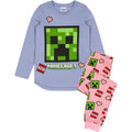 Purple-Pink - Front - Minecraft Girls Gaming Creeper Long Pyjama Set