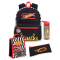 Black-Red - Front - Hot Wheels Checkerboard Flame Backpack Set