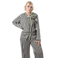 Black-White - Front - Beetlejuice Womens-Ladies Striped Long Pyjama Set