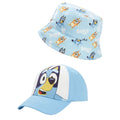 Blue-White - Front - Bluey Childrens-Kids Bucket Hat & Cap Set