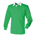 Bright Green-White - Front - Front Row Long Sleeve Classic Rugby Polo Shirt