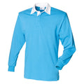 Surf Blue-White - Front - Front Row Long Sleeve Classic Rugby Polo Shirt