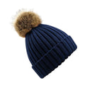 Navy - Front - Beechfield Unisex Fur Pop Pom Chunky Beanie