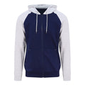 Oxford Navy-Heather Grey - Front - AWDis Just Hoods Mens Baseball Zoodie