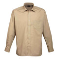 Khaki - Front - Premier Mens Poplin Long-Sleeved Shirt