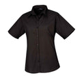 Black - Front - Premier Womens-Ladies Poplin Short-Sleeved Blouse