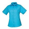 Turquoise - Front - Premier Womens-Ladies Poplin Short-Sleeved Blouse