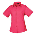 Hot Pink - Front - Premier Womens-Ladies Poplin Short-Sleeved Blouse