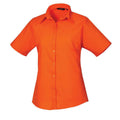 Orange - Front - Premier Womens-Ladies Poplin Short-Sleeved Blouse