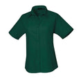 Bottle Green - Front - Premier Womens-Ladies Poplin Short-Sleeved Blouse