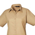 Khaki - Back - Premier Womens-Ladies Poplin Short-Sleeved Blouse