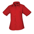 Red - Front - Premier Womens-Ladies Poplin Short-Sleeved Blouse