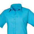 Turquoise - Back - Premier Womens-Ladies Poplin Short-Sleeved Blouse