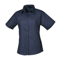 Navy - Front - Premier Womens-Ladies Poplin Short-Sleeved Blouse