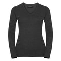 Charcoal Marl - Front - Russell Collection Womens-Ladies Cotton Acrylic V Neck Sweatshirt