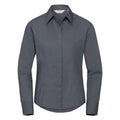 Convoy Grey - Front - Russell Collection Womens-Ladies Poplin Fitted Long-Sleeved Formal Shirt