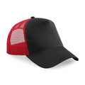 Black-Classic Red - Front - Beechfield Unisex Adult Snapback Trucker Cap