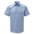 Light Blue - Front - Russell Collection Mens Mini Herringbone Easy-Care Short-Sleeved Formal Shirt