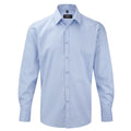 Light Blue - Front - Russell Collection Mens Herringbone Long-Sleeved Shirt