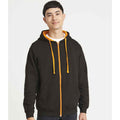 Jet Black-Orange Crush - Front - Awdis Mens Varsity Full Zip Hoodie