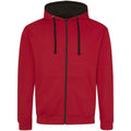 Fire Red-Jet Black - Front - Awdis Mens Varsity Full Zip Hoodie