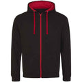 Jet Black-Fire Red - Front - Awdis Mens Varsity Full Zip Hoodie