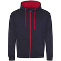 New French Navy-Fire Red - Front - Awdis Mens Varsity Full Zip Hoodie