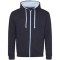 New French Navy-Sky Blue - Front - Awdis Mens Varsity Full Zip Hoodie