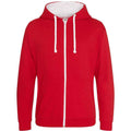 Fire Red-Arctic White - Front - Awdis Mens Varsity Full Zip Hoodie