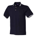 Navy-White - Front - Henbury Mens Cotton Pique Polo Shirt