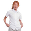 White - Lifestyle - Russell Collection Womens-Ladies Oxford Short-Sleeved Shirt