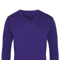 Purple - Back - Premier Mens Knitted Cotton Acrylic V Neck Sweatshirt