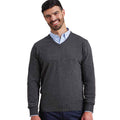 Charcoal - Back - Premier Mens Knitted Cotton Acrylic V Neck Sweatshirt